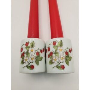 Vintage Biedermann & Sons Strawberry Porcelain Taper Candle Holders (Set of 2)